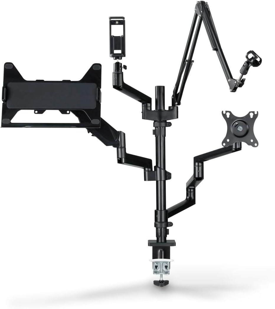 Suporte de Monitor para Streaming Hama 4 Braços Ajustável Rotativo VESA 75/100 Preto