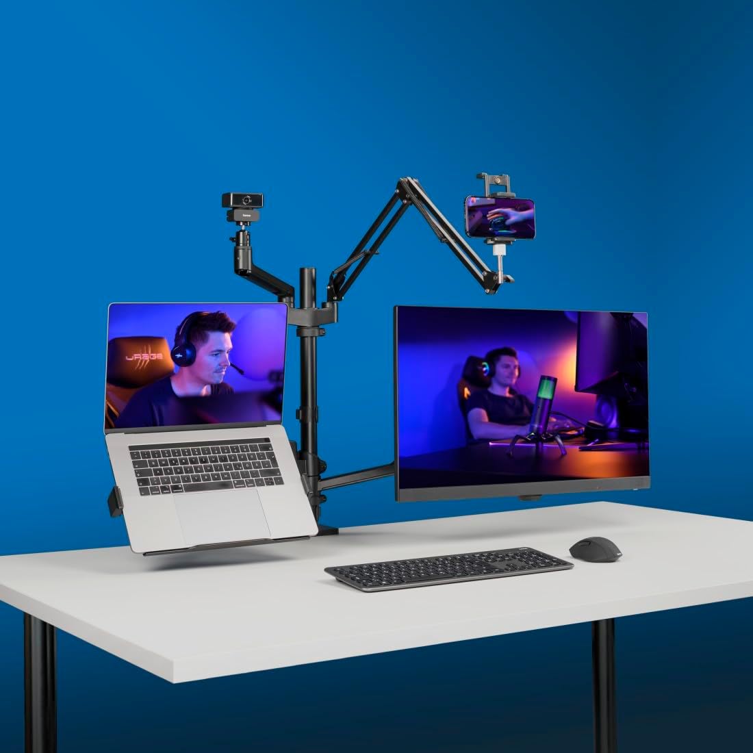 Suporte de Monitor para Streaming Hama 4 Braços Ajustável Rotativo VESA 75/100 Preto - Imagem 8