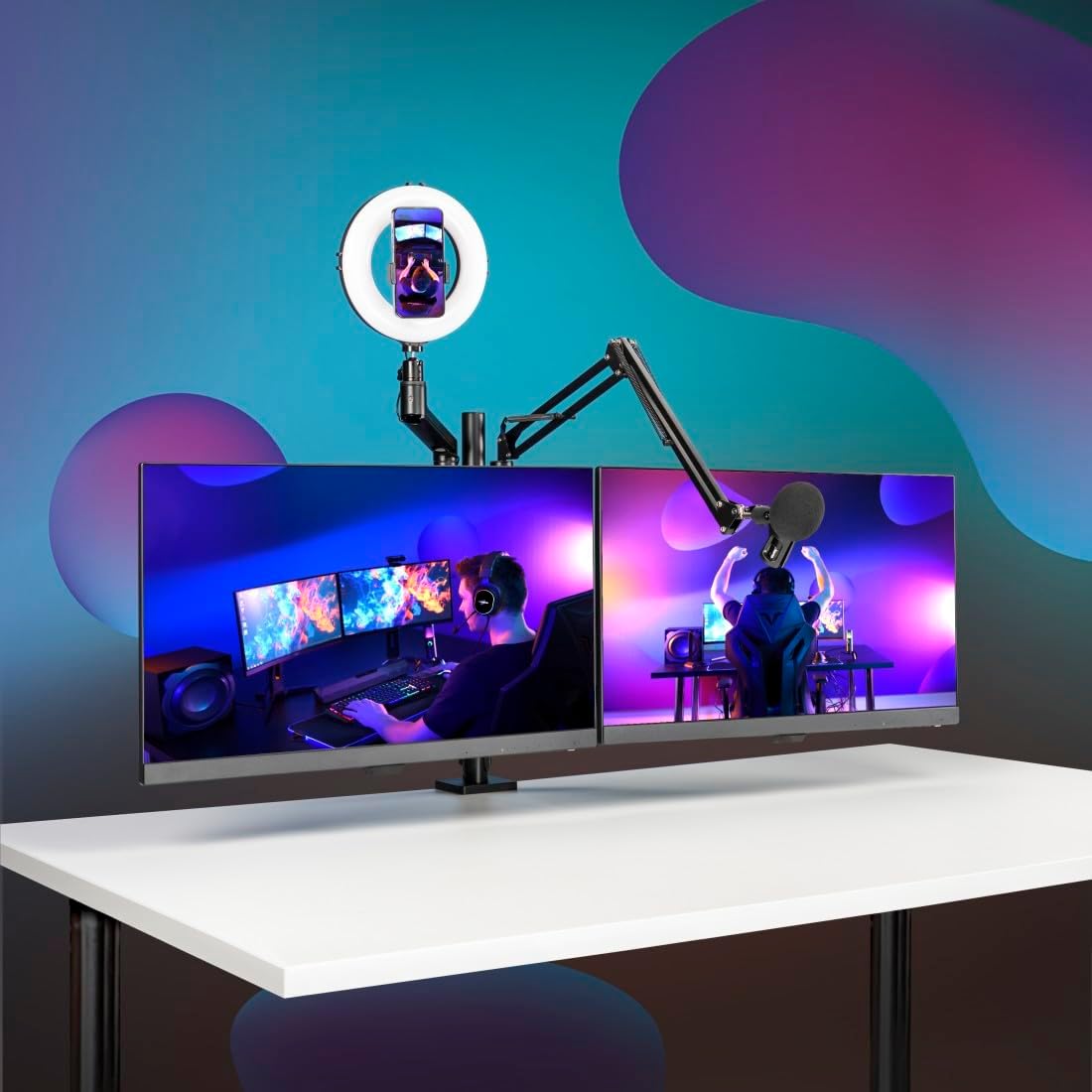 Suporte de Monitor para Streaming Hama 4 Braços Ajustável Rotativo VESA 75/100 Preto - Imagem 5
