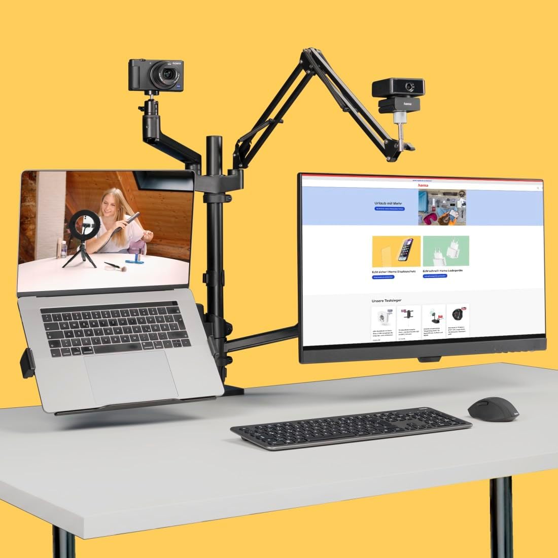 Suporte de Monitor para Streaming Hama 4 Braços Ajustável Rotativo VESA 75/100 Preto - Imagem 7