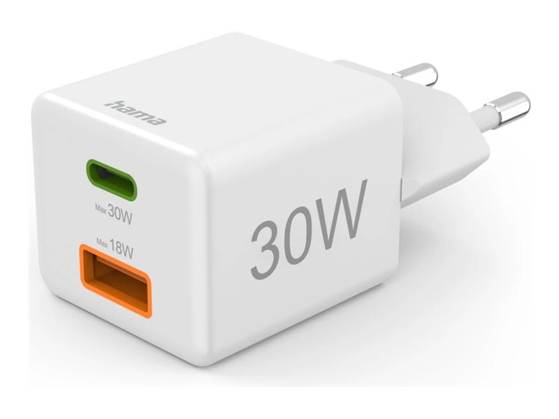 Adaptador Hama 30W PD QC 2 Portas USB-C USB-A Branco