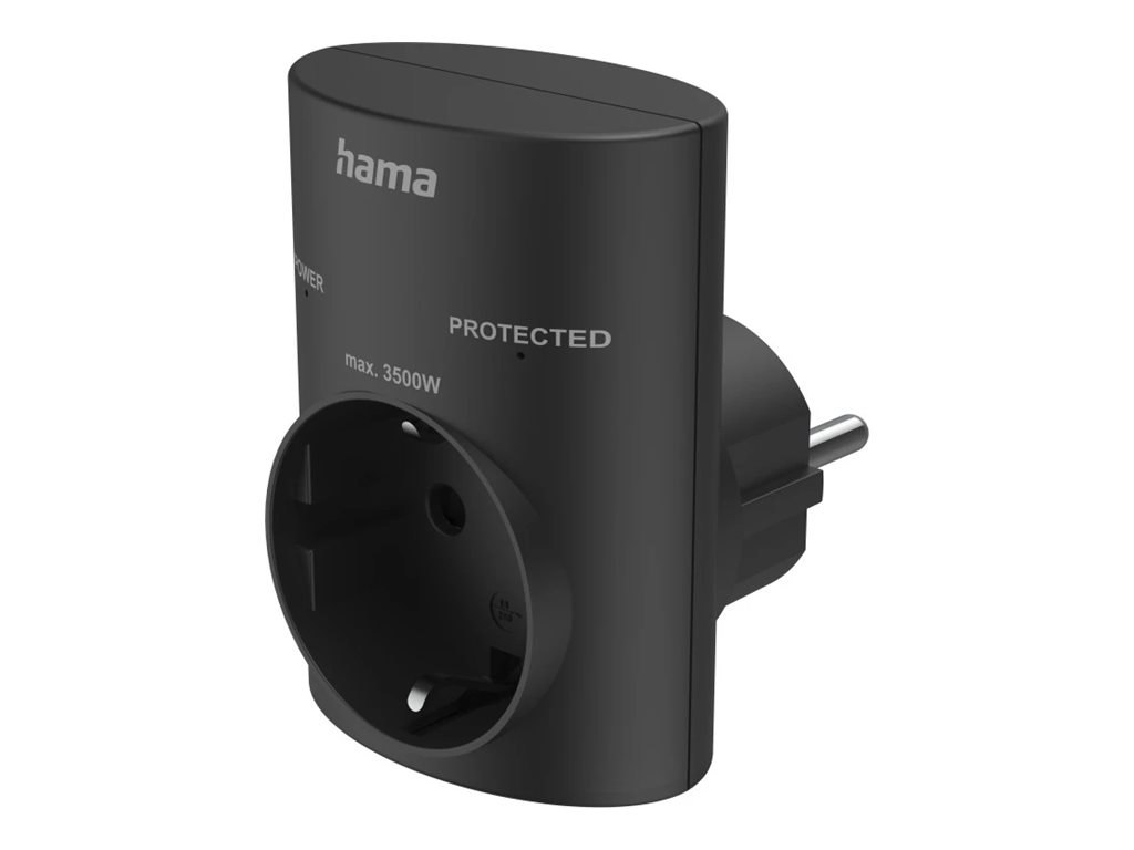 Adaptador de Tomada Hama 3500W c/ Proteção Sobretensão Preto