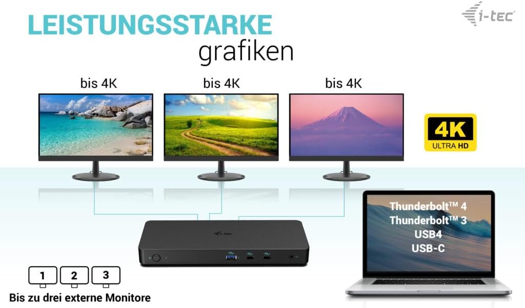 Docking Station i-Tec USB-C 3.2 Gen 2 / Thunderbolt 3/4 3x Display HDMI 2x DP 1GbE 100W PD Preto - Imagem 3