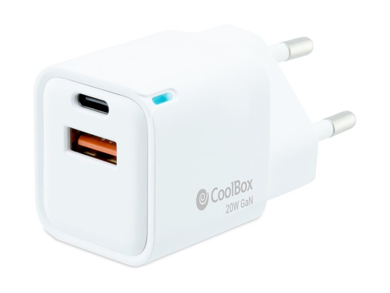Adaptador Carregador CoolBox GaN 20W USB A e C PD QC 3.0 - Imagem 2