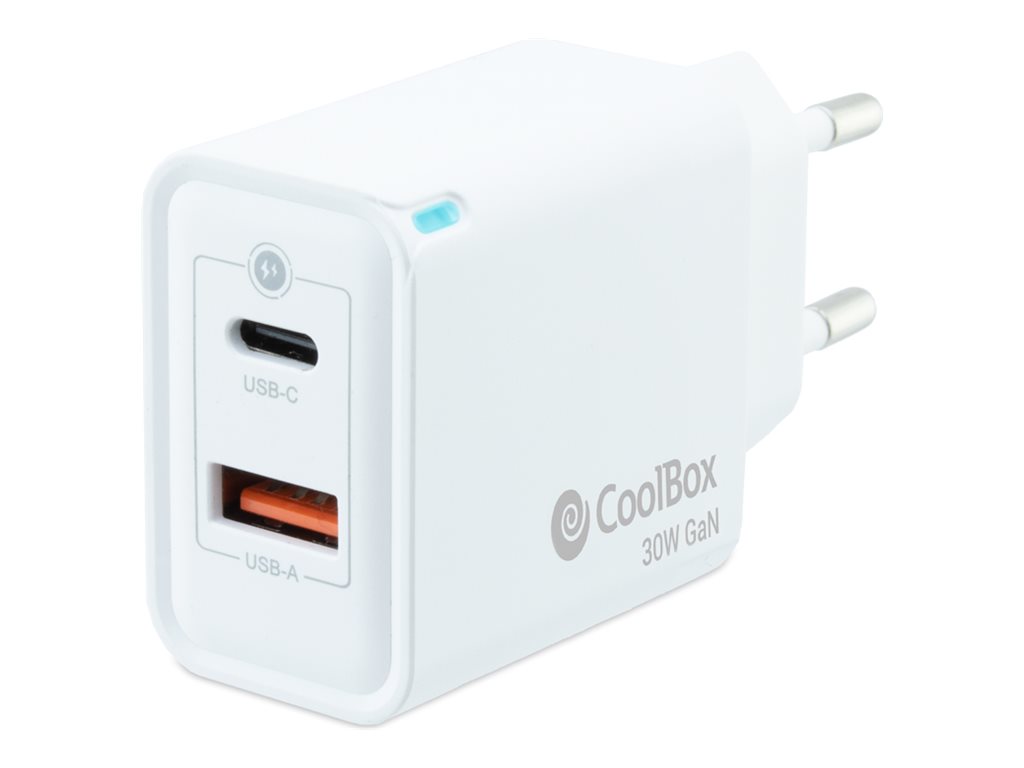 Adaptador CoolBox 30W GaN 2 Portas USB C PD QC 3.0