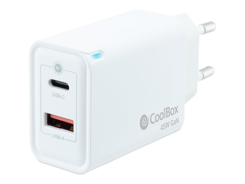 Carregador CoolBox GaN 45W PD QC 3.0 2 Portas USB-A USB-C - Imagem 2