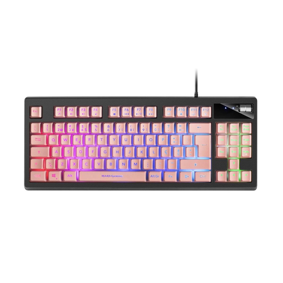 Teclado MARS GAMING MKAX Híbrido Mecânico TKL RGB, Apoio Gel Rosa Português - Imagem 1