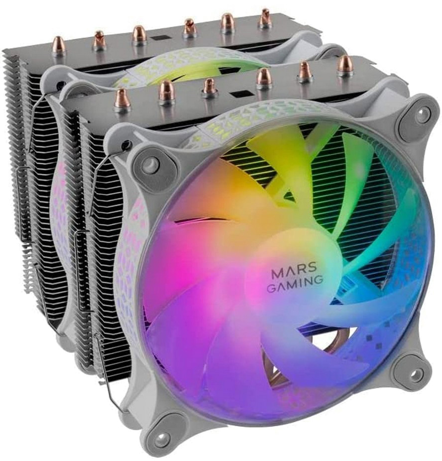 Cooler CPU MARS GAMING MCPU-XT Torre Dupla 2x Ventoinhas 12cm ARGB Branco - Imagem 1