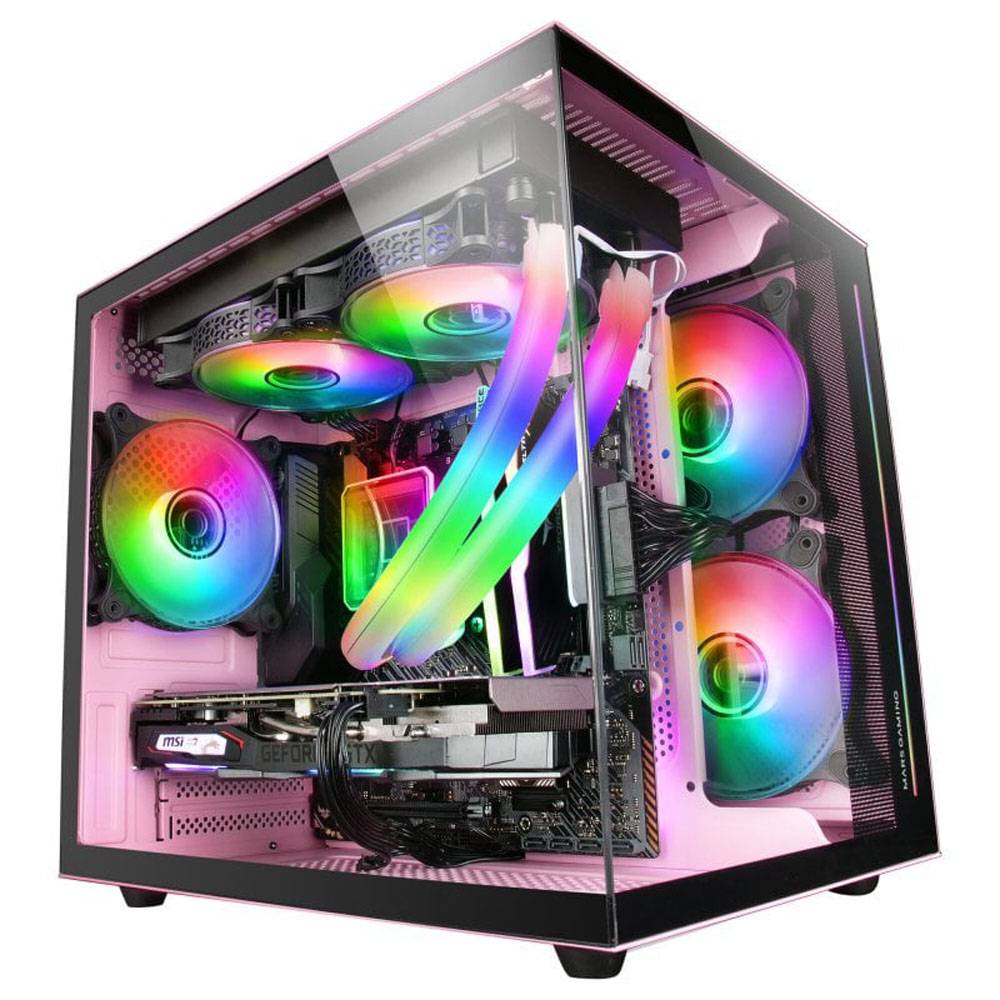 Caixa MARS GAMING MC-VIEW Micro-ATX Vidro Temperado 90º Rosa - Imagem 1