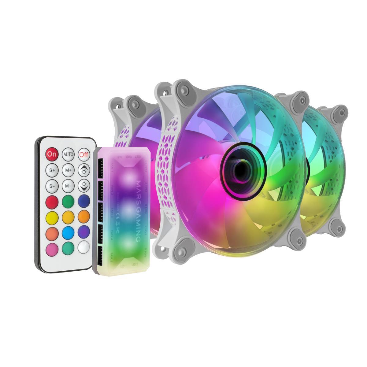 Kit Ventoinhas MARS GAMING MF-3DKIT ARGB 3x 12cm Espelho Infinito Branco - Imagem 1