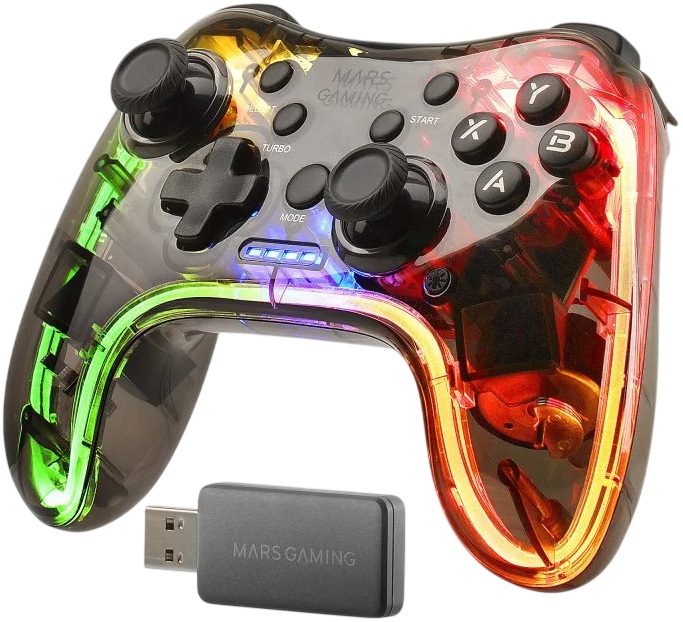 MARS GAMING MGP 24 WIRELESS CONTROLLER, 2.4G PRO NO-LAG, NEON RGB, PC, MAC, PS3, PS4, PS5, ANDROID - Imagem 1