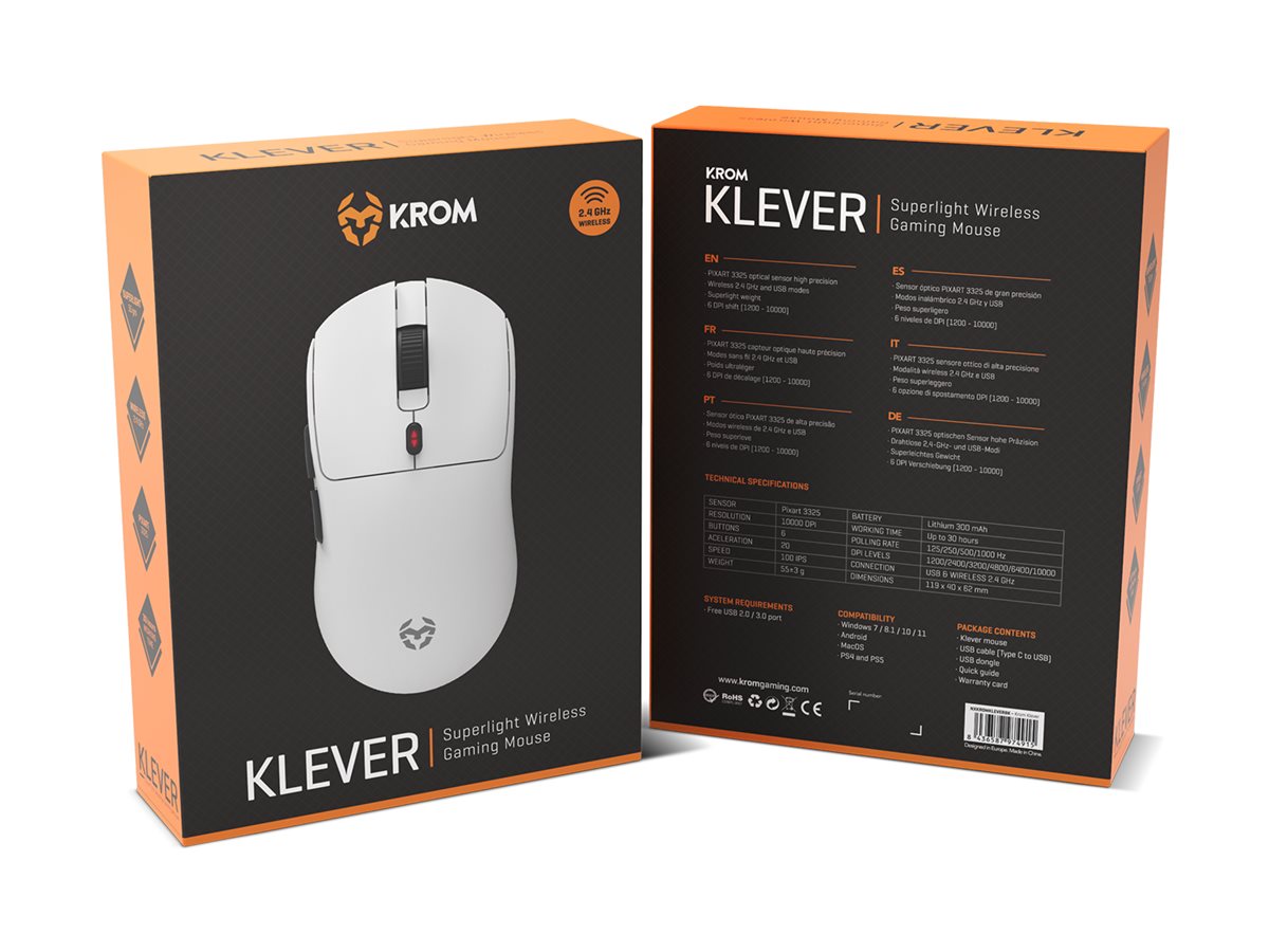 Rato Krom Klever Gaming Superlight Sem Fios Branco - Imagem 1