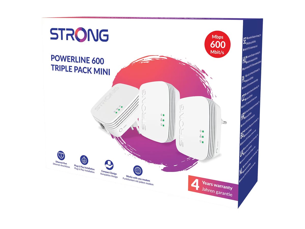 Kit Adaptador Powerline Strong 600 Triple V2 Gigabit - Imagem 1