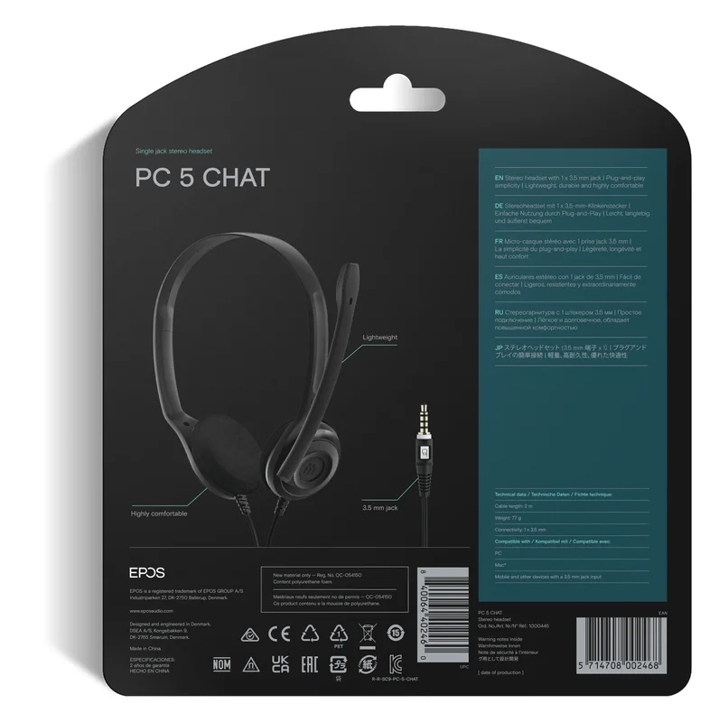 Auscultadores EPOS Sennheiser PC 5 CHAT Jack 3.5mm com Microfone Estéreo Preto - Imagem 9