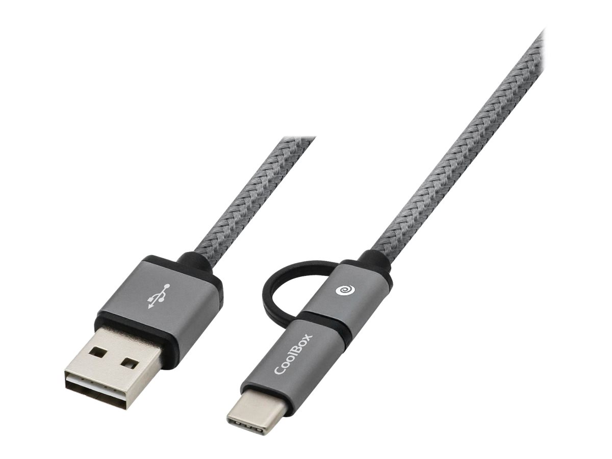 Cabo USB CoolBox Multi 3 em 1 USB C Micro USB 1 metro Cinzento - Imagem 1