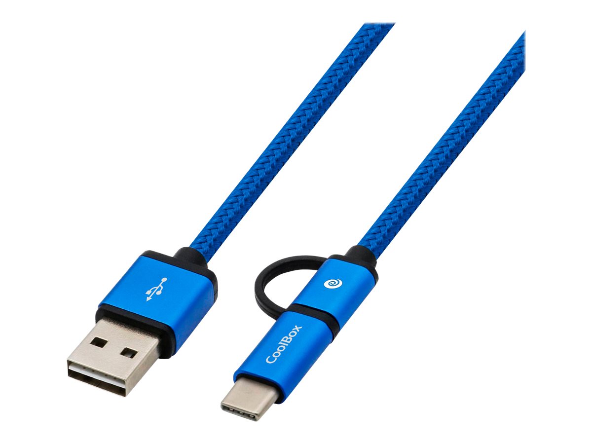 Cabo USB CoolBox 2 em 1 Micro USB USB C 1 m Azul - Imagem 1