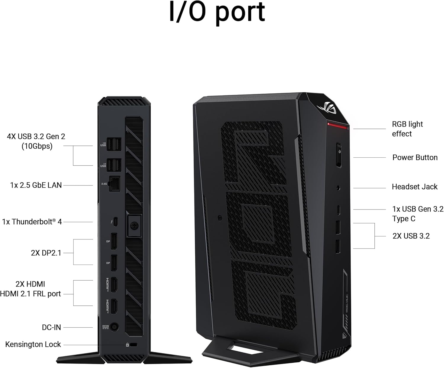 ASUS ROG NUC RNUC15JNK9X28AA2 - Mini PC gaming - Core Ultra 9 275HX / até 5.4 GHz - RAM 32 GB - SSD 2 TB - NVMe - GeForce RTX 5080 - Gigabit Ethernet, 2.5 Gigabit Ethernet, Bluetooth 5.3, IEEE 802.11ax (Wi-Fi 6), IEEE 802.11be (Wi-Fi 7) - Win 11 Home - monitor: nenhum - preto - Imagem 3