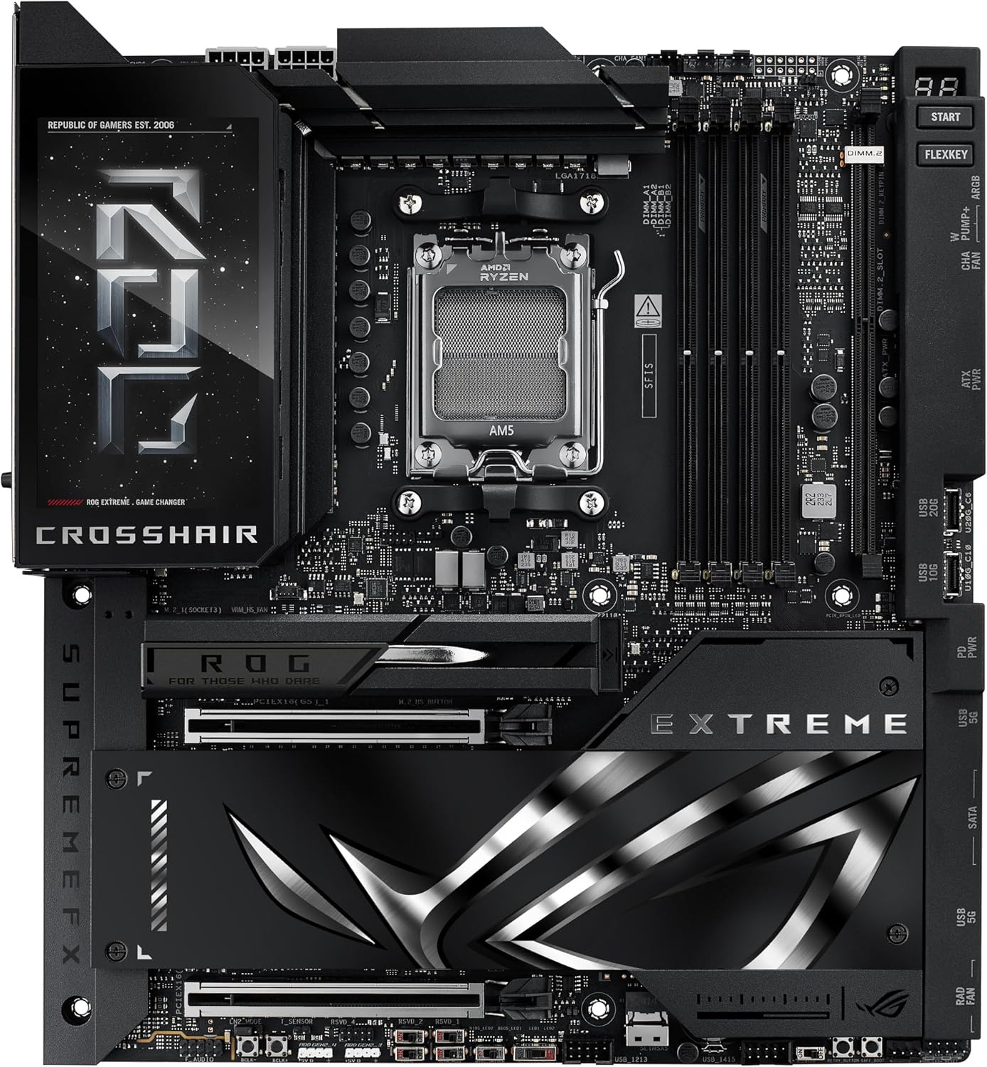 ASUS ROG CROSSHAIR X870E EXTREME - Placa-mãe - ATX - Socket AM5 - AMD X870E Chipset - USB4, USB-C 3.2 Gen2, USB 3.2 Gen 2, USB-C 3.2 Gen 2x2, USB 3.2 Gen 1 - Wi-Fi 7, Bluetooth, 5 Gigabit Ethernet, 10 Gigabit LAN - gráfico integrado (necessário CPU) - HD Audio (8-canais) - Imagem 3