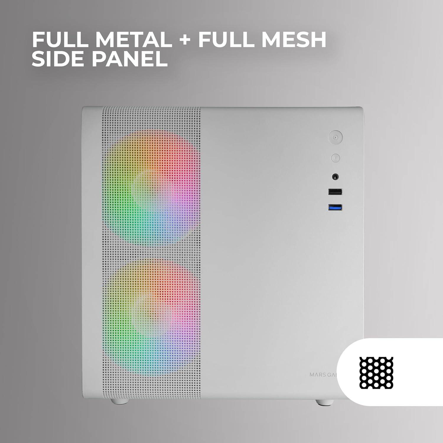 Caixa MARS GAMING MC400W Micro-ATX Cube 3x FRGB Vidro Branco - Imagem 3