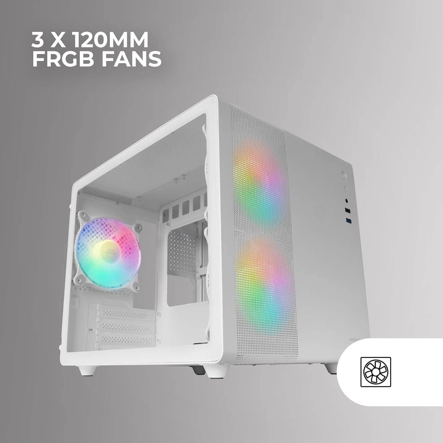 Caixa MARS GAMING MC400W Micro-ATX Cube 3x FRGB Vidro Branco - Imagem 5