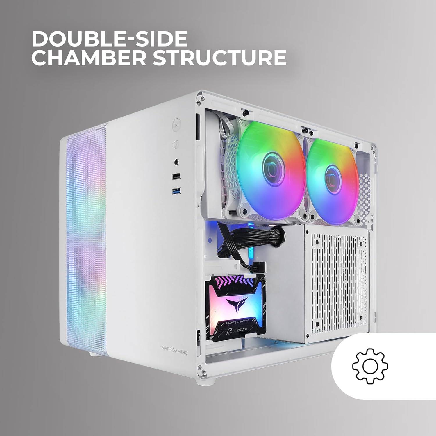 Caixa MARS GAMING MC400W Micro-ATX Cube 3x FRGB Vidro Branco - Imagem 4