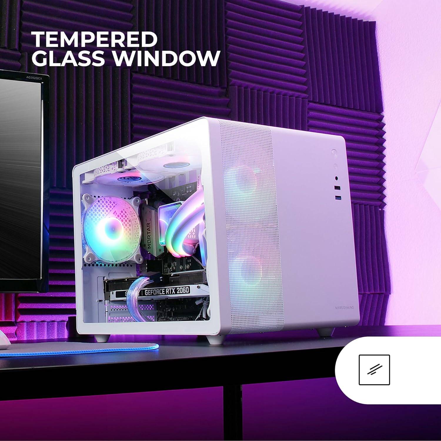 Caixa MARS GAMING MC400W Micro-ATX Cube 3x FRGB Vidro Branco - Imagem 2