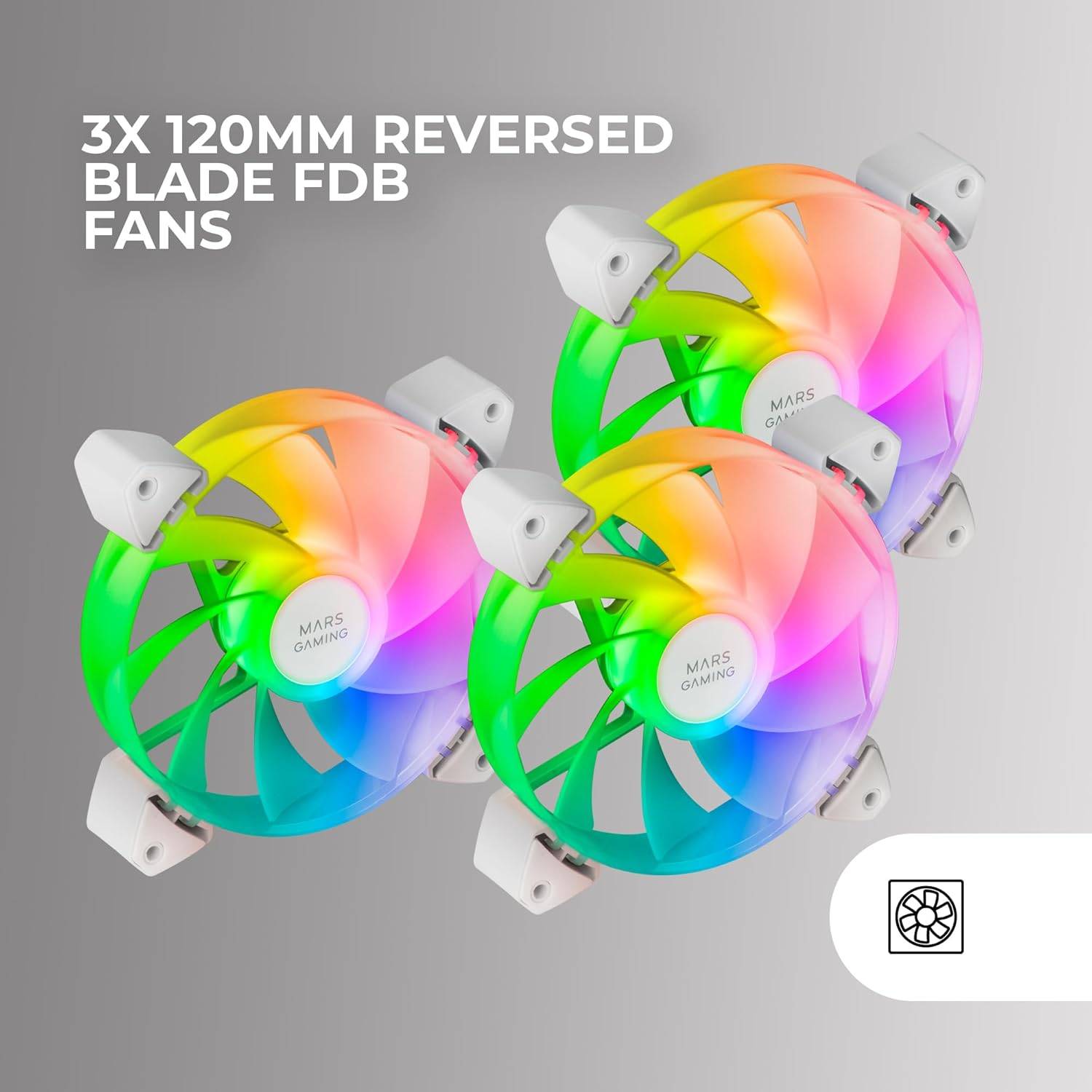 Ventilador Caixa MARS GAMING MF-3AR 120mm ARGB Invertido Branco Kit 3 - Imagem 2
