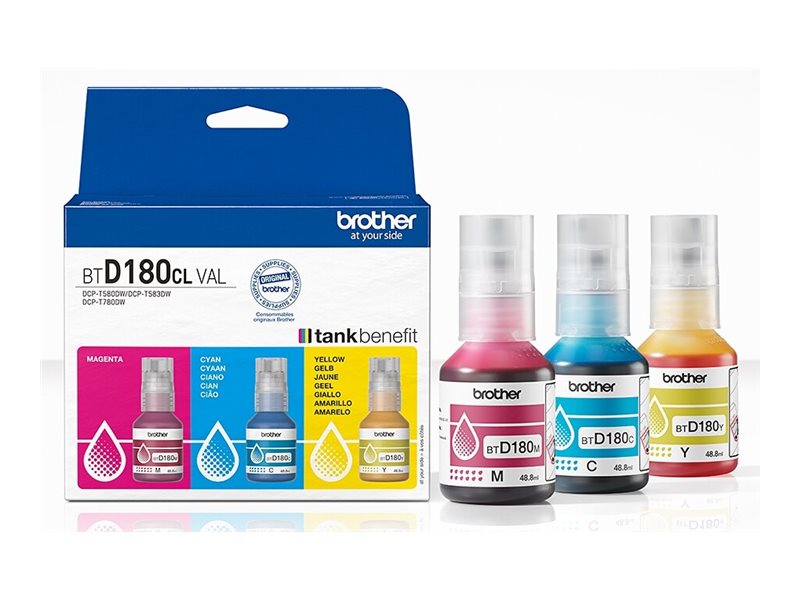 Pack de Tintas BROTHER BTD180CL CMY 3 Garrafas até 5.000 Páginas/Garrafa p/ DCP-T580DW T780DW - Imagem 3