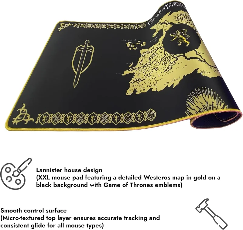 Tapete de Rato Lexip Game of Thrones Lannister Edition XXL Preto - Imagem 5