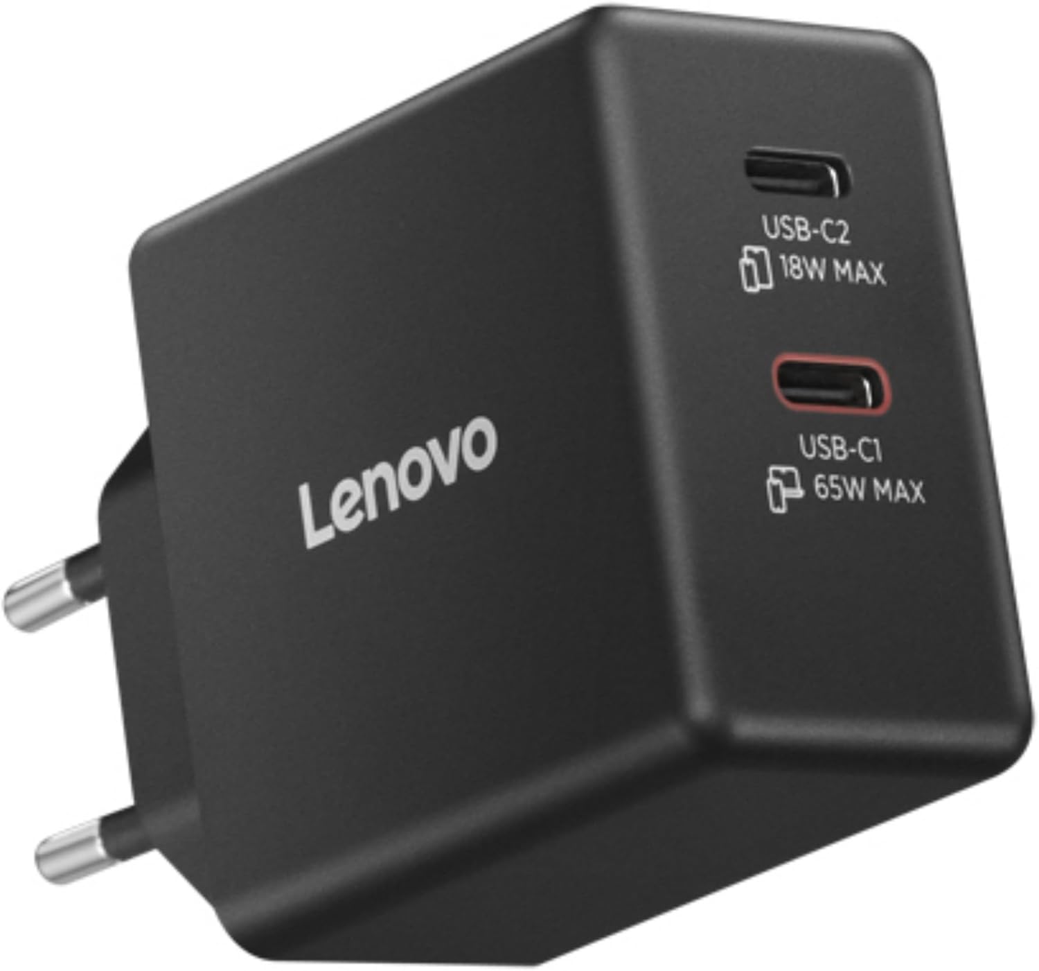 Carregador de Parede LENOVO Dual USB-C 65W GaN com Cabo USB-C 1.5m Preto - Imagem 2