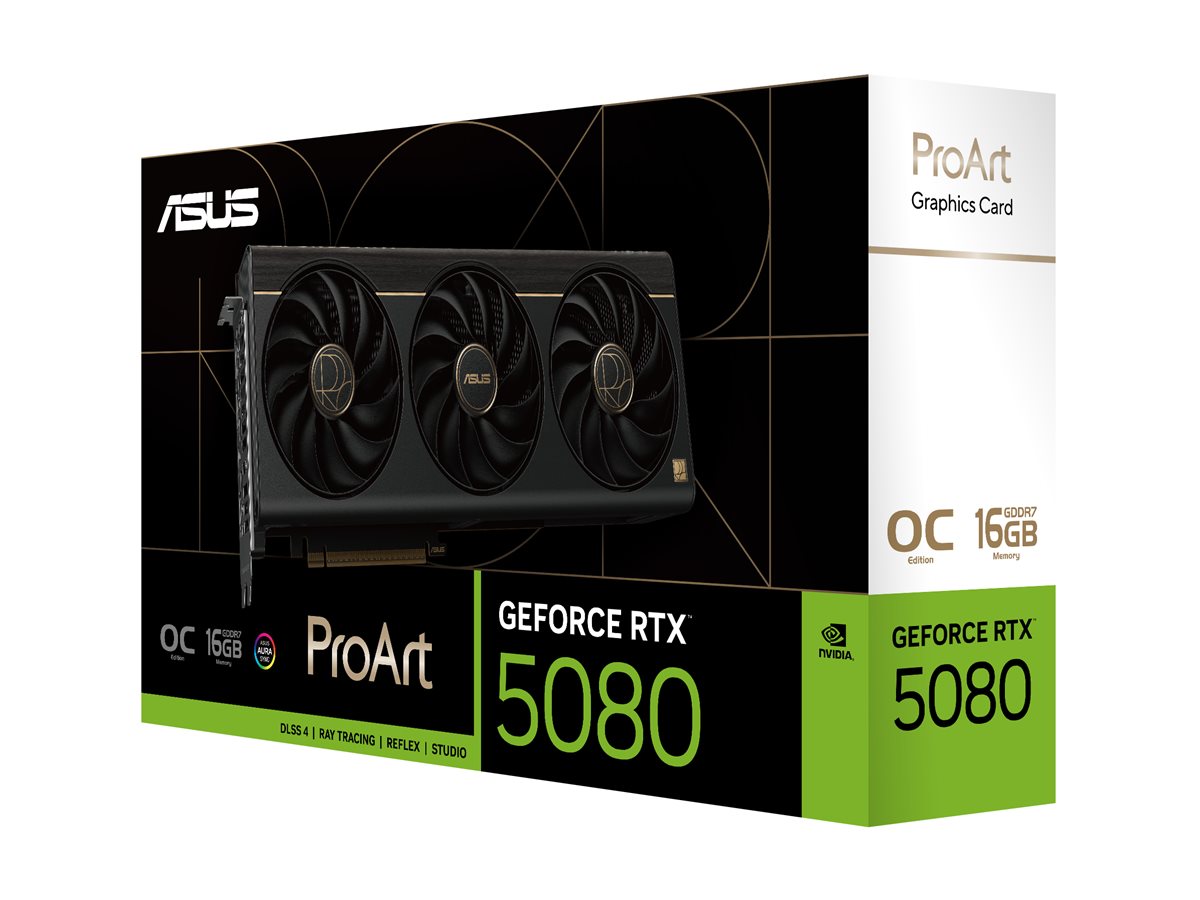 Placa Gráfica ASUS ProArt GeForce RTX 5080 OC Edition 16GB GDDR7 PCI Express 5.0 2730 MHz 3xHDMI 2xDP USB-C Preto - Imagem 1