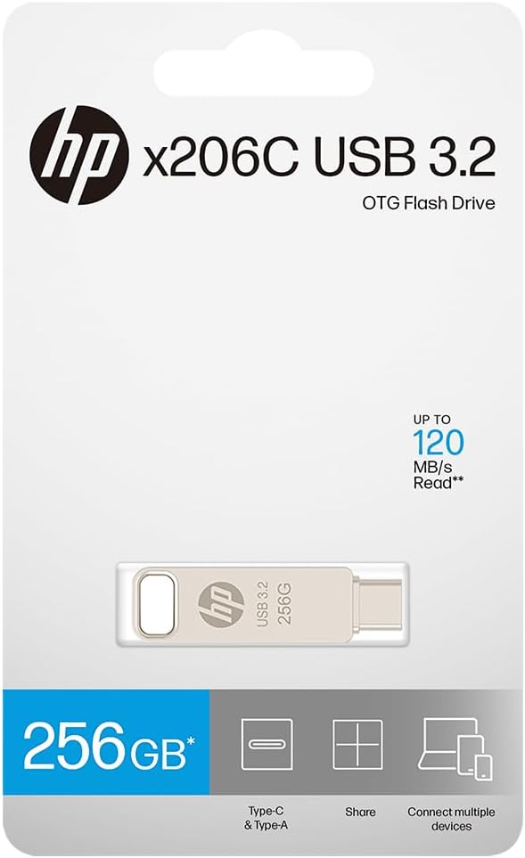 Drive Flash USB HP x206c OTG 256GB USB 3.2 Gen 1 USB-C Metálico com Design Flip Prateado - Imagem 8