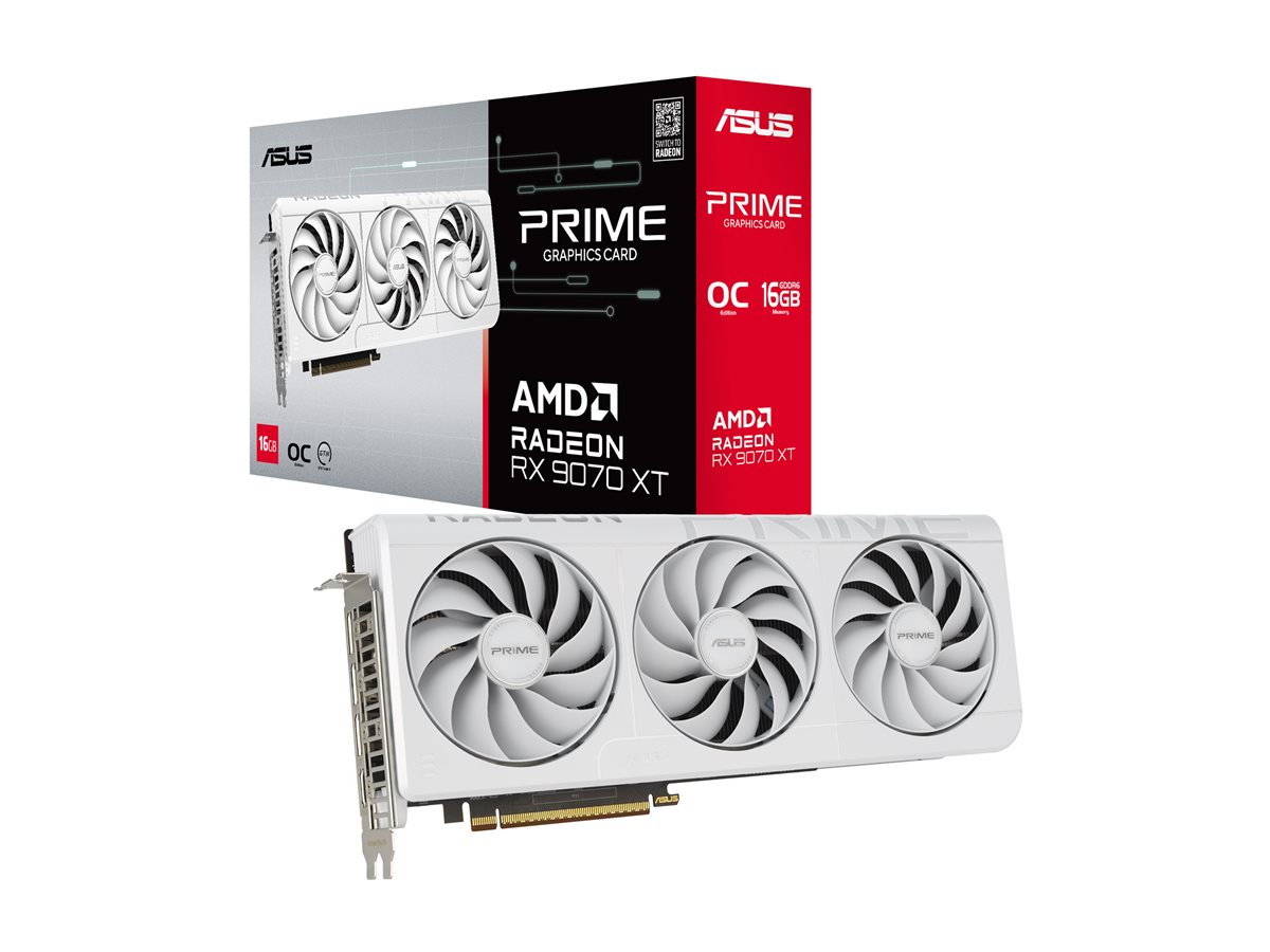Placa Gráfica ASUS Prime Radeon RX 9070 XT White OC Edition 16GB GDDR6 PCIe 5.0 HDMI 2.1 DisplayPort 2.1a Branco - Imagem 1