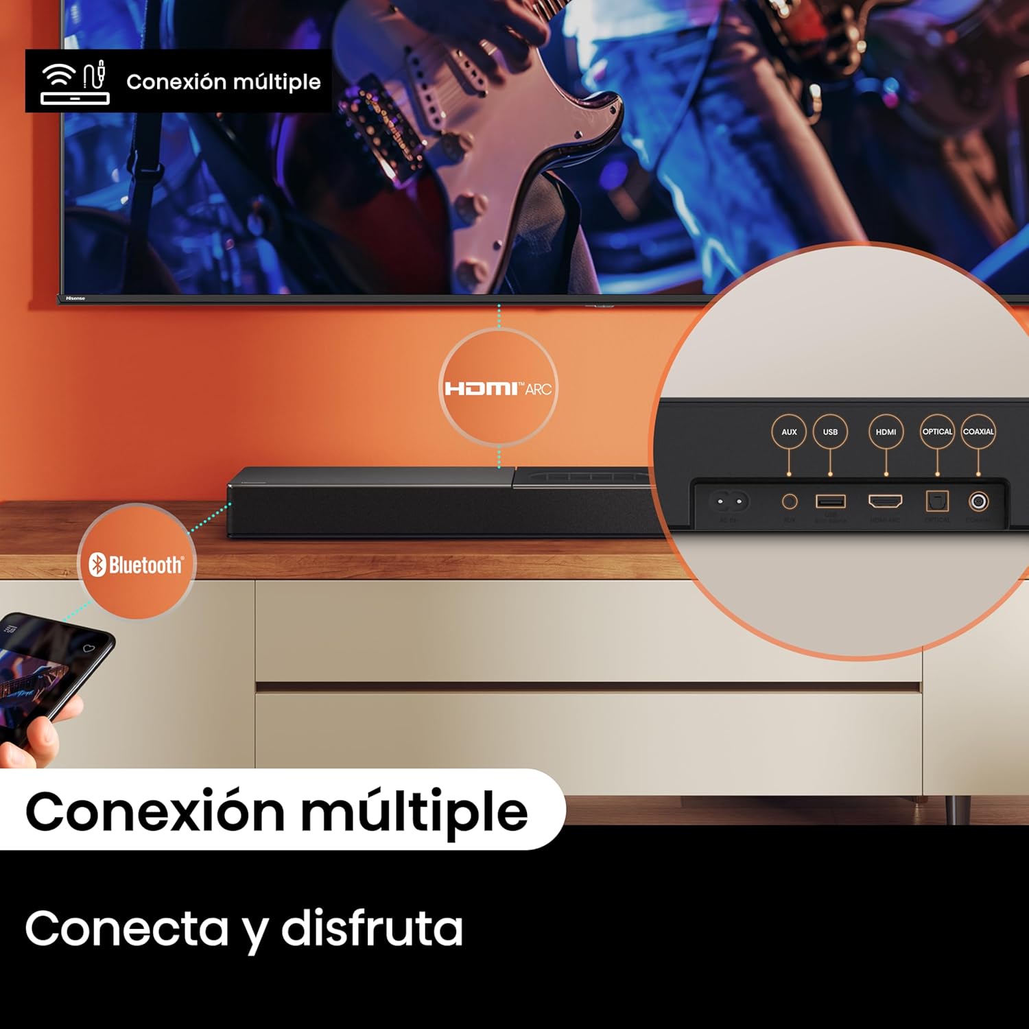 Barra de Som Hisense HS2000 Canal 2.1 Bluetooth USB HDMI ARC com Kit de Montagem na Parede Preto - Imagem 12