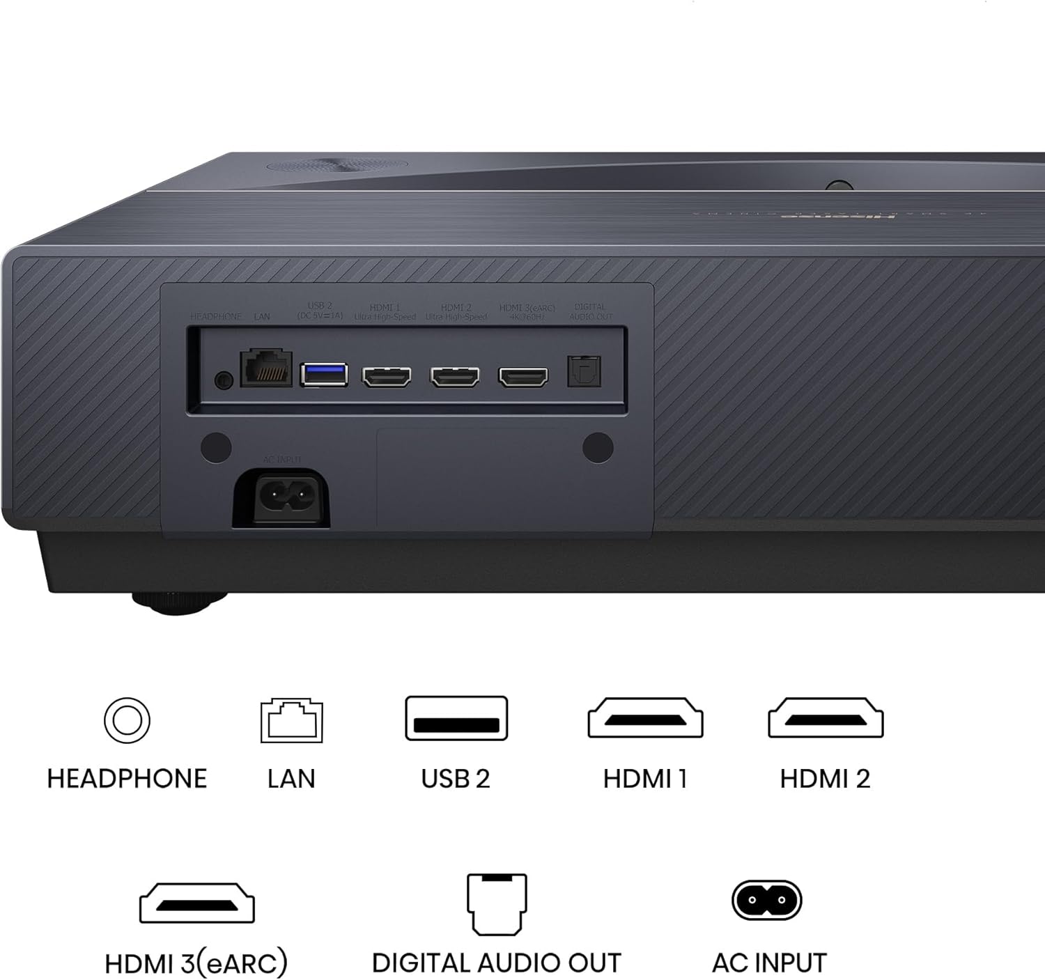 Projetor Laser Cinema Hisense TriChroma PT1 4K DLP 3D 2500 Lumens Ultra Curta Distância Wi-Fi Cinza Metálico - Imagem 3
