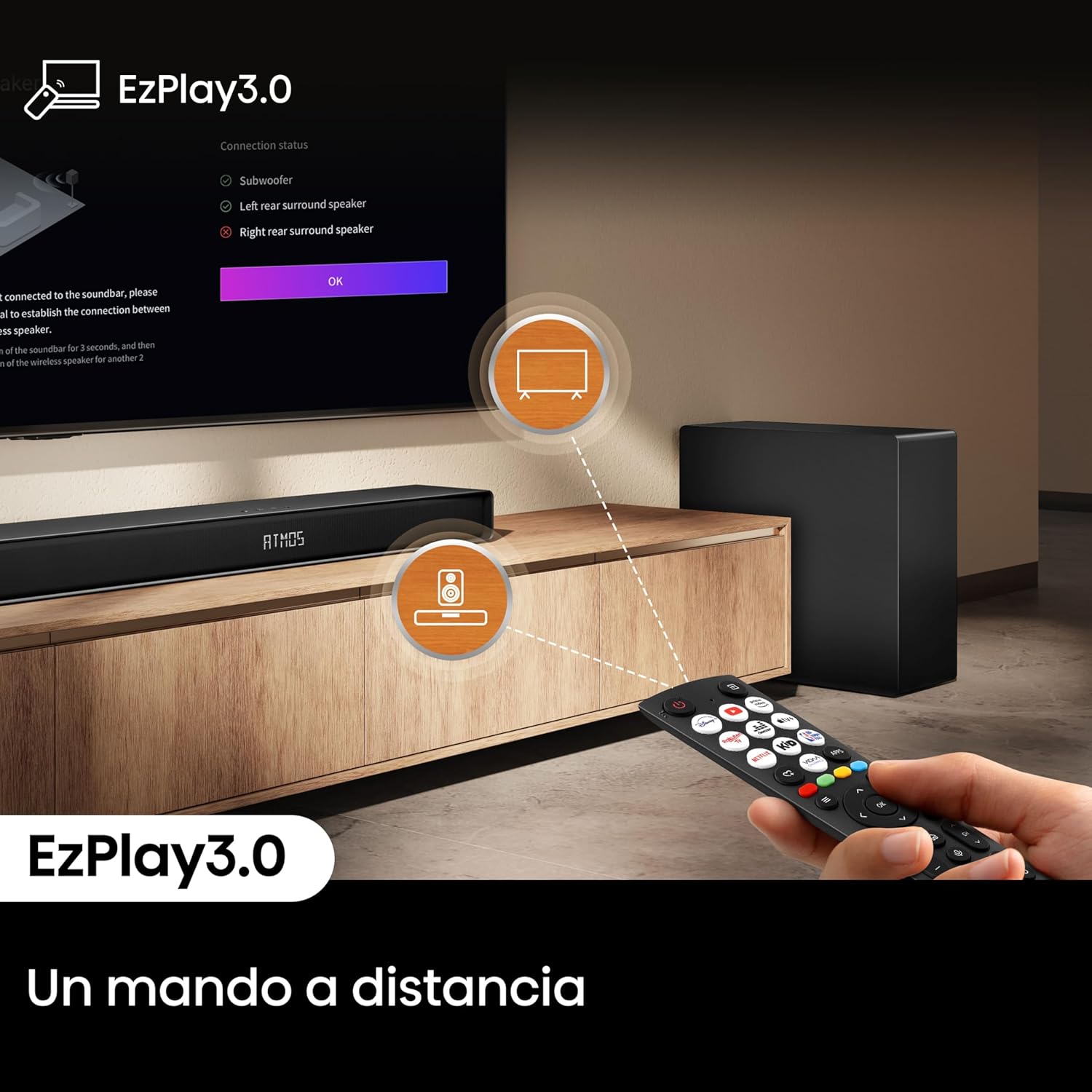 Sistema de Som Soundbar Hisense AX5140Q Canal 5.1.4 Surround Sem Fios Bluetooth HDMI USB Preto - Imagem 9