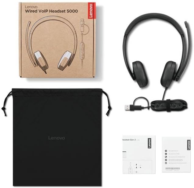 Auscultadores Wired VoIP Lenovo 5000 Teams On-Ear USB-C com Adaptador USB-A Preto Certificado Microsoft Teams - Imagem 7