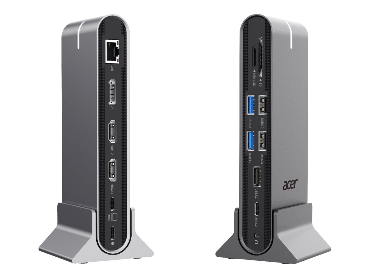Docking Station Universal Acer 15-em-1 USB-C Dual HDMI 4K DisplayPort 8K 5xUSB RJ45 SD/TF Áudio 3.5mm Preto - Imagem 1