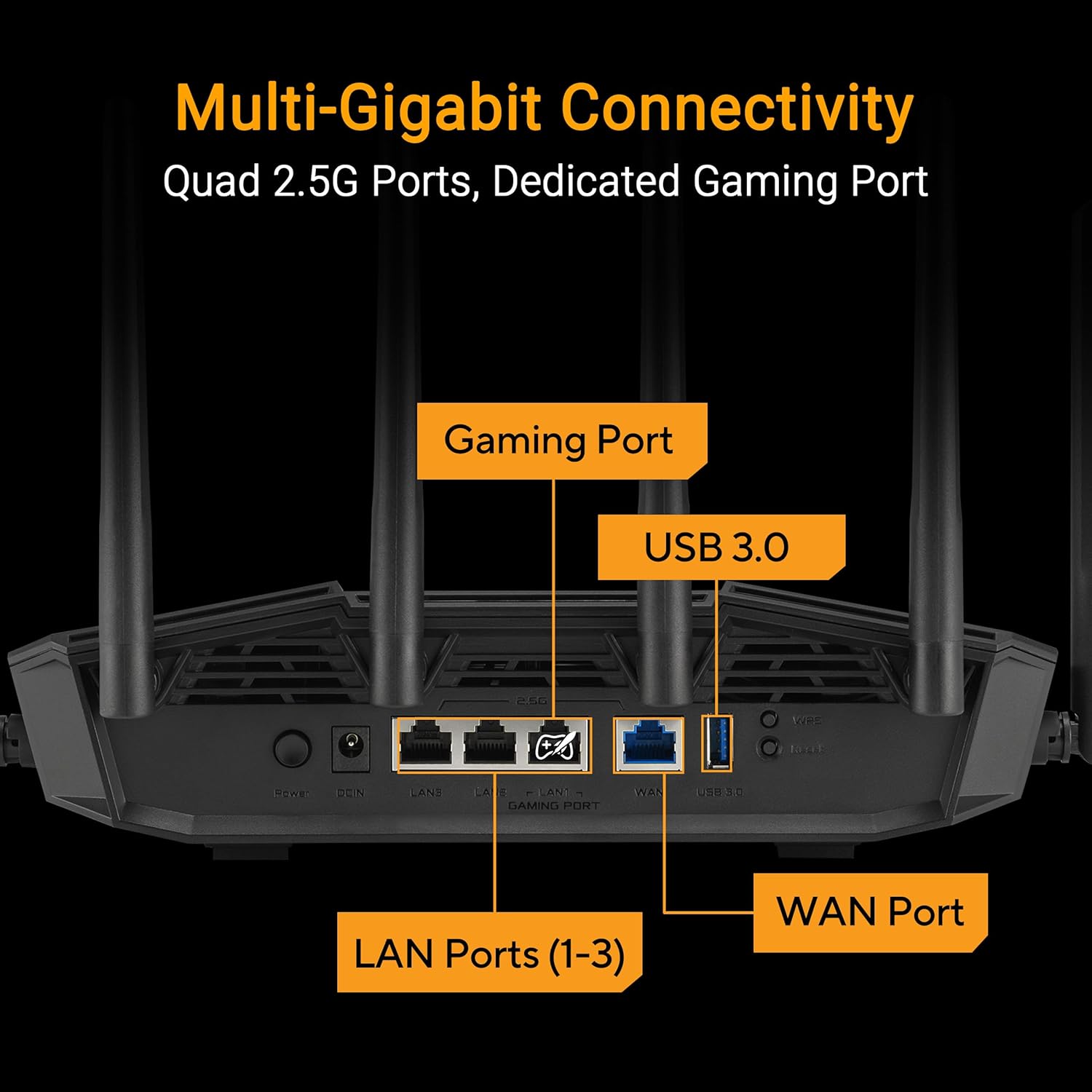 Router ASUS TUF Gaming BE9400 Tri-Band WiFi 7 802.11be Quad 2.5G Ports Preto - Imagem 4