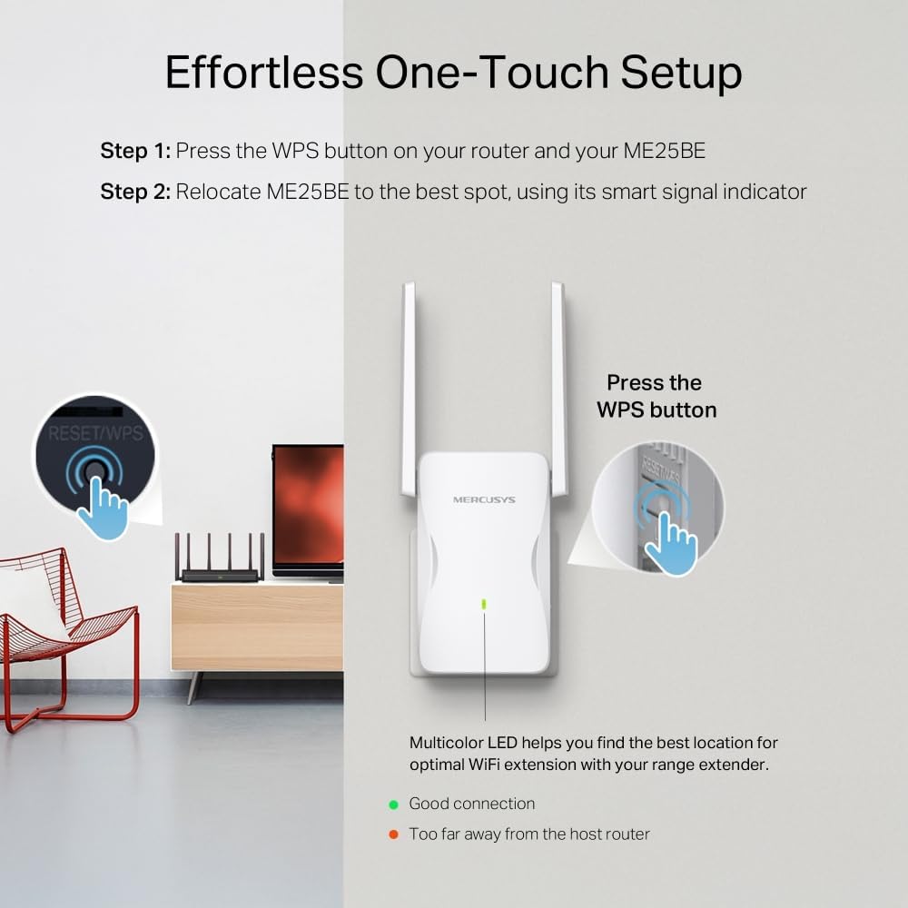 Extensor de Alcance Wi-Fi Mercusys ME25BE BE3600 Wi-Fi 7 Dual-Band 3600Mbps 1GbE Branco - Imagem 7