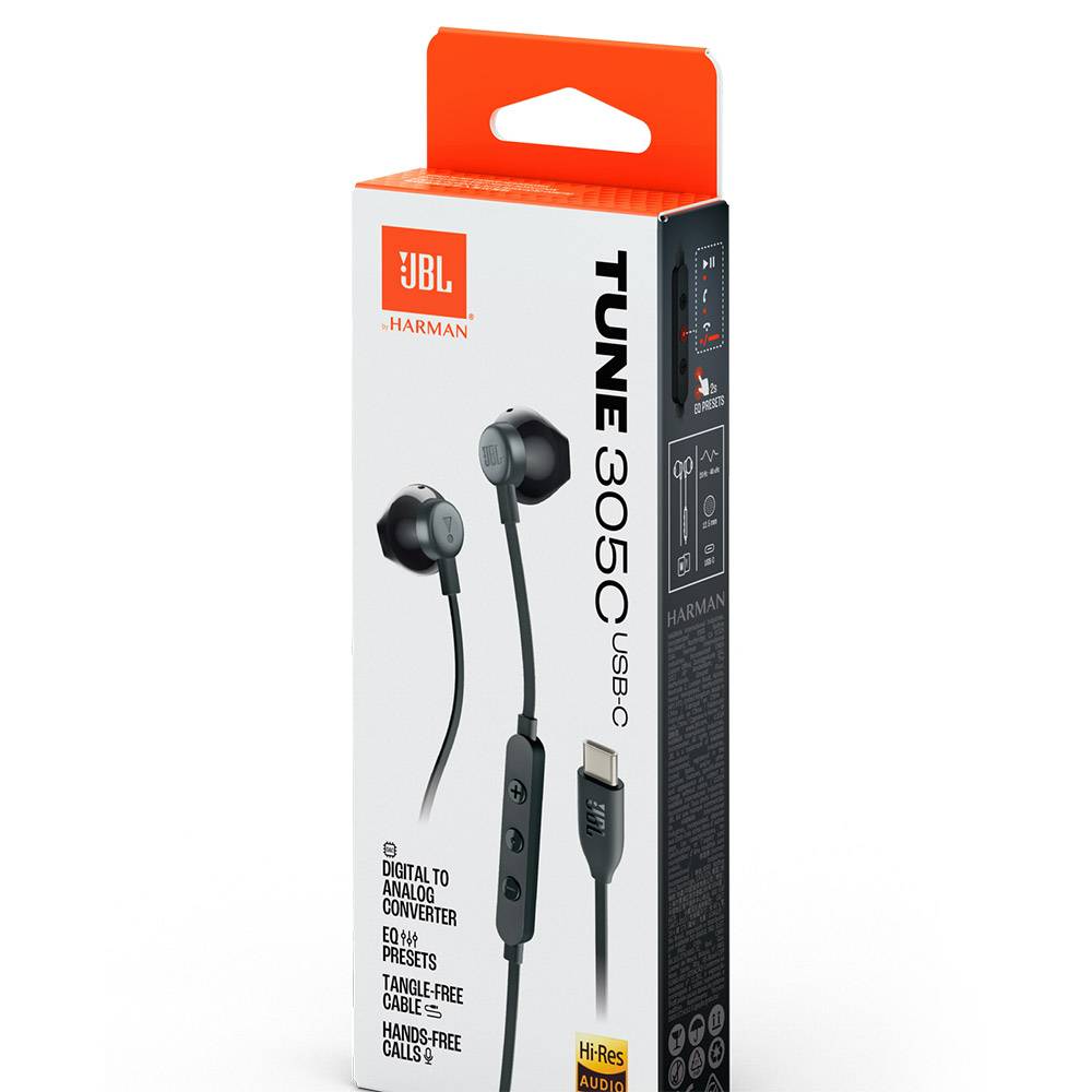 Auscultadores Intra-Auriculares JBL TUNE 305C Com Cabo USB C Microfone Preto - Imagem 7