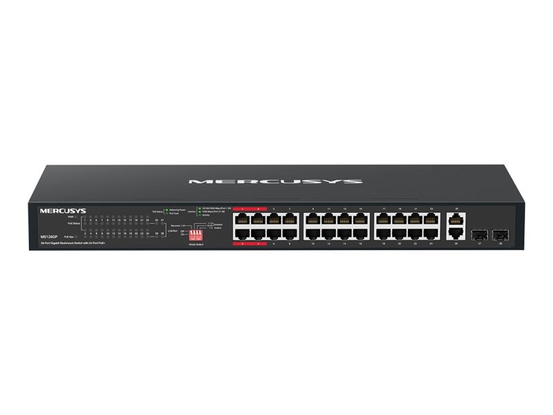 Comutador PoE TP-LINK MERCUSYS 26 Portas Gigabit (24x PoE+ RJ45 e 2x SFP Uplink)