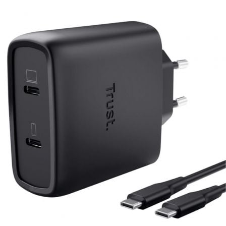 Adaptador de Corrente Trust Maxo 65W GaN Universal 2 Portas USB-C com Cabo Preto