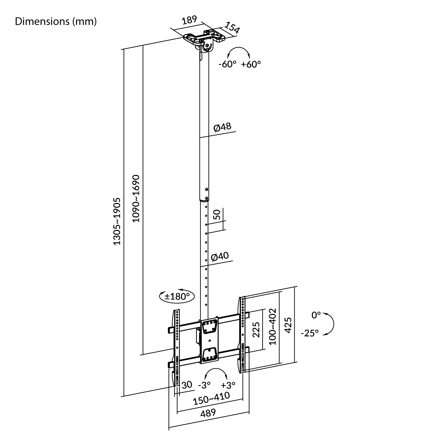 NAPOFIX Full-Motion Ceiling Mount for 32-75INCH TV - Imagem 7