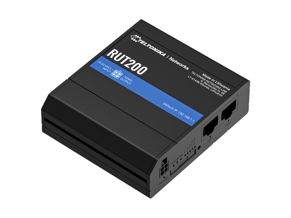 Router 4G LTE Teltonika RUT200 WiFi 2.4 GHz 100 Mbps Montagem em Trilho DIN Preto