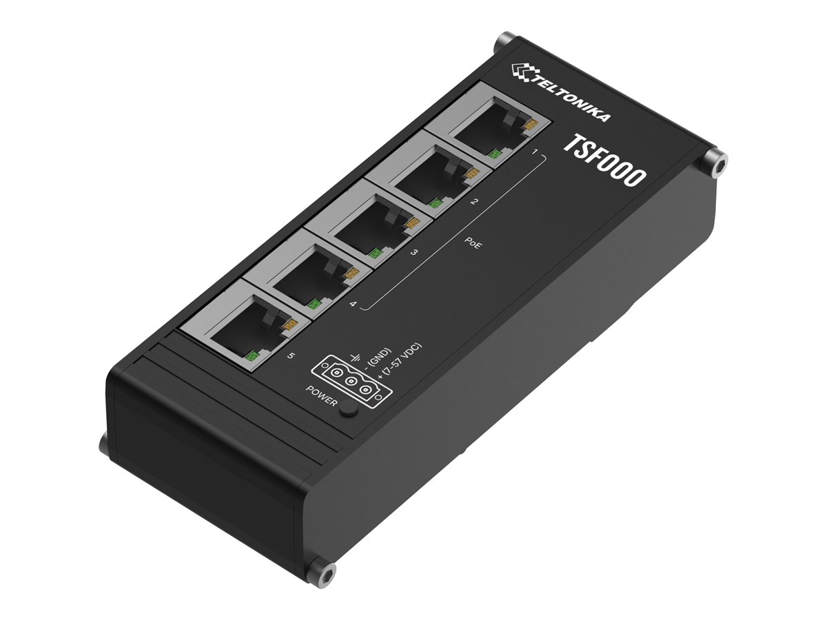 Switch Industrial Teltonika TSF000 5 Portas 10/100 4x PoE+ 120W Low Profile Montagem Calha DIN - Imagem 1
