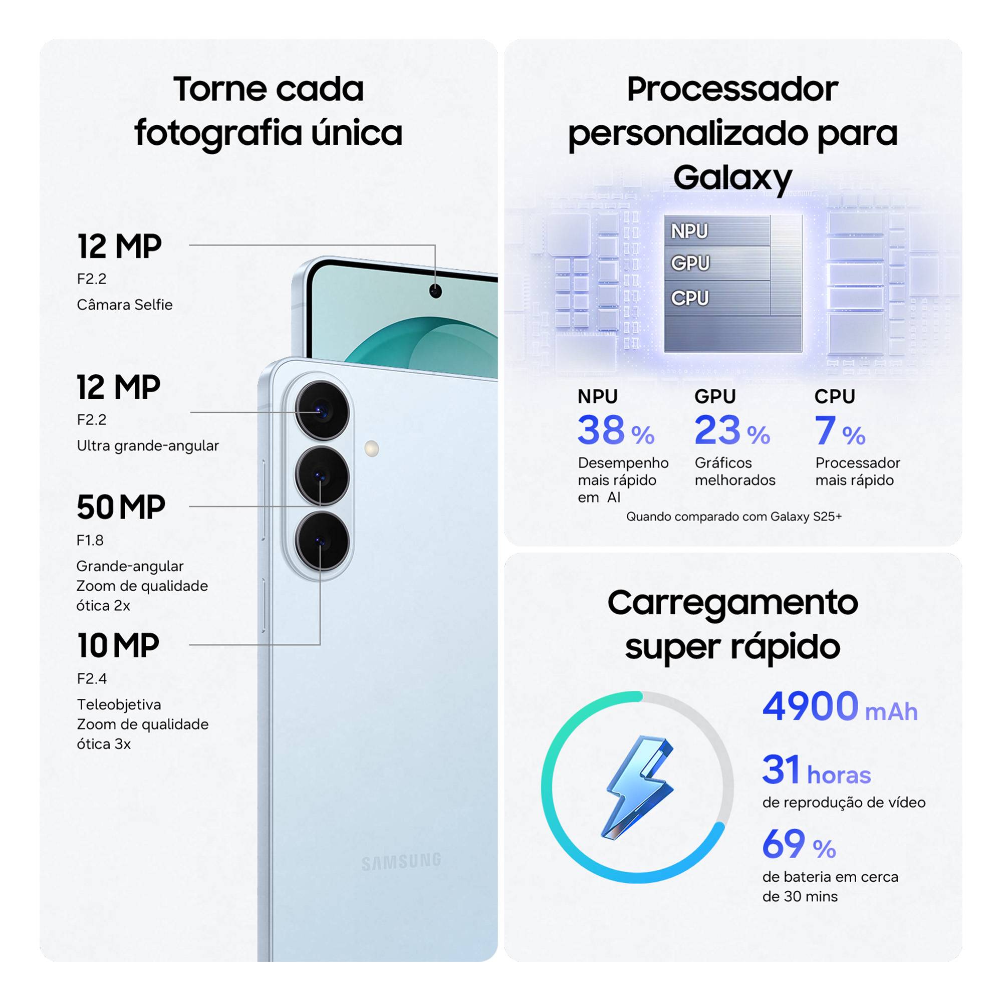 Smartphone SAMSUNG Galaxy S26+ 5G 6.7" OLED 120Hz 12GB RAM 256GB Tripla Câmara 50MP Dual SIM Azul Cyan (SM-S947B/DS) - Imagem 2