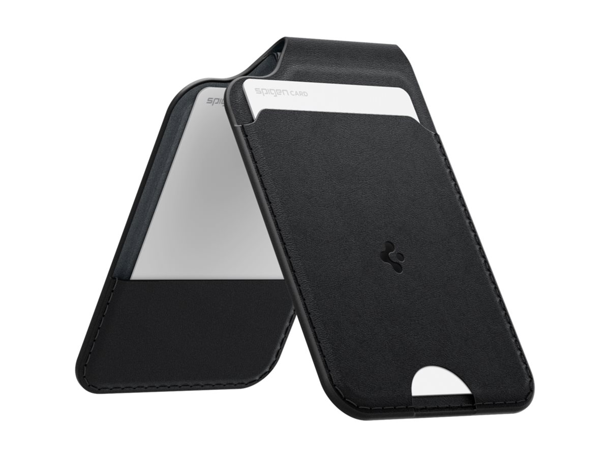 Carteira Magnética Samsung Spigen Valentinus S Pele Vegan Premium com Função de Apoio e 2 Slots de Cartão Preto