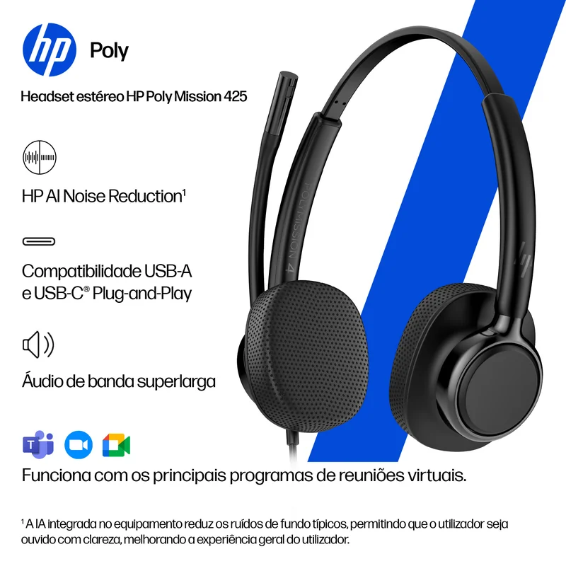 Auscultadores HP Poly Mission 425 Estéreo USB com Fios Preto - Imagem 4