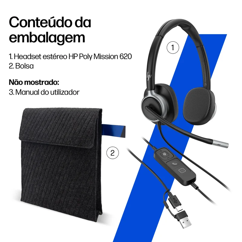 Auscultadores com Microfone HP Poly Mission 625 Estéreo USB com Fio - Imagem 7